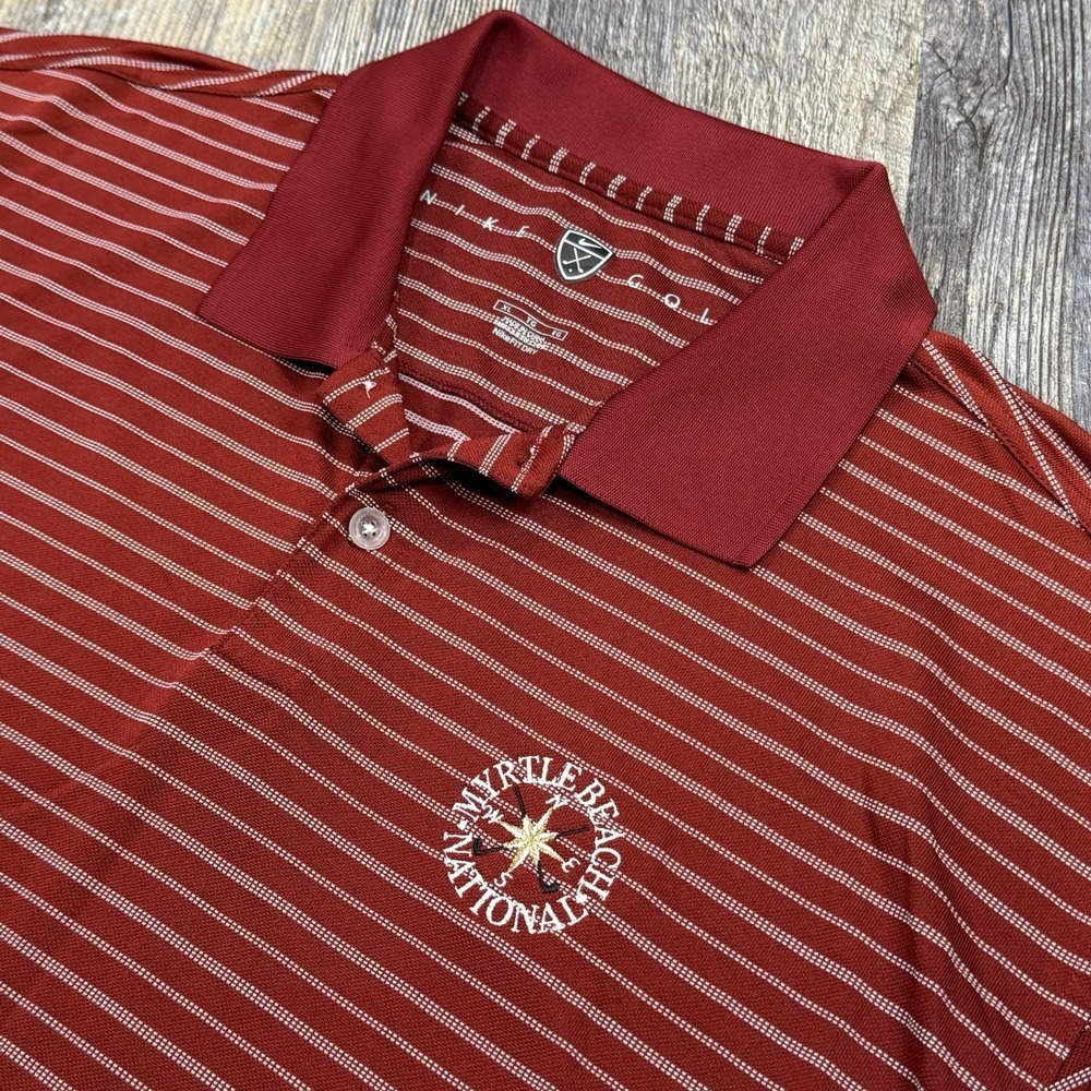 Nike Golf Fit Dri Myrtle Beach National SC Red Striped Polo Shirt Mens XL Swoosh
